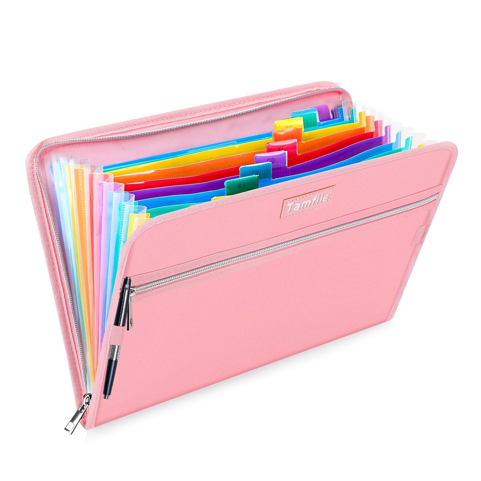Fireproof Safe Accordion File Organizer Bag Folder, 14.3" x 9.8", Pink