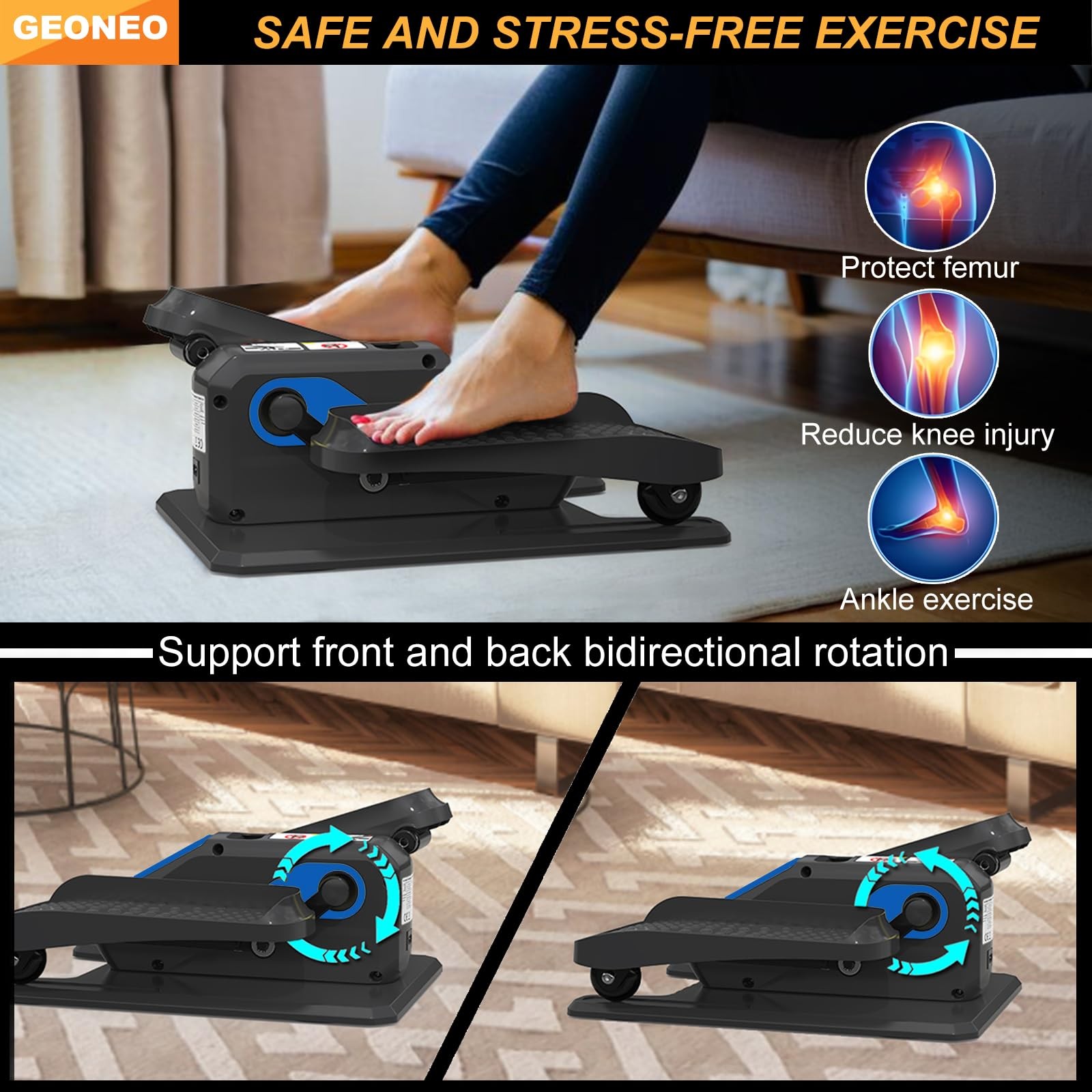 Under Desk Elliptical Machine, Electric Exerciser for Black