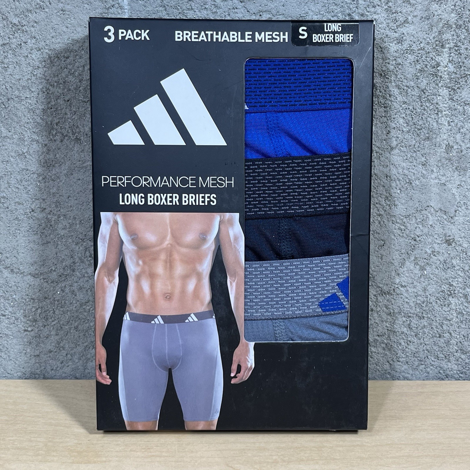 Adidas Mens Boxer Briefs Size Small Long Performance Breathable Mesh 3 Pack