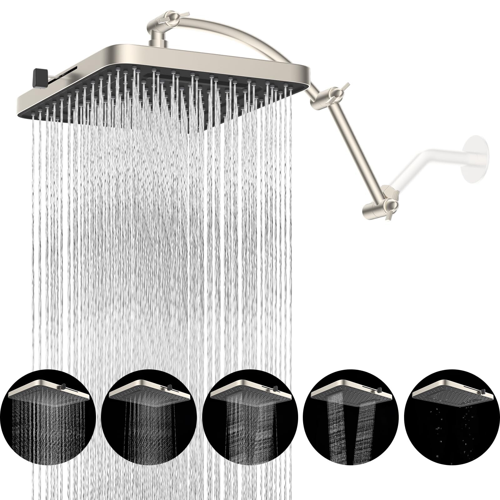 Rain Shower Head 13'' High Pressure Rainfall Square 5 Spray Mode Showerhead US