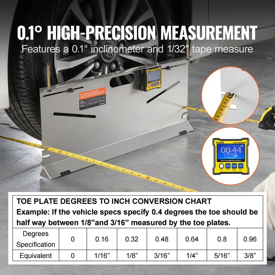 Wheel Alignment Tool Camber/Caster/Toe Gauge Toe Plates Measuring Tapes