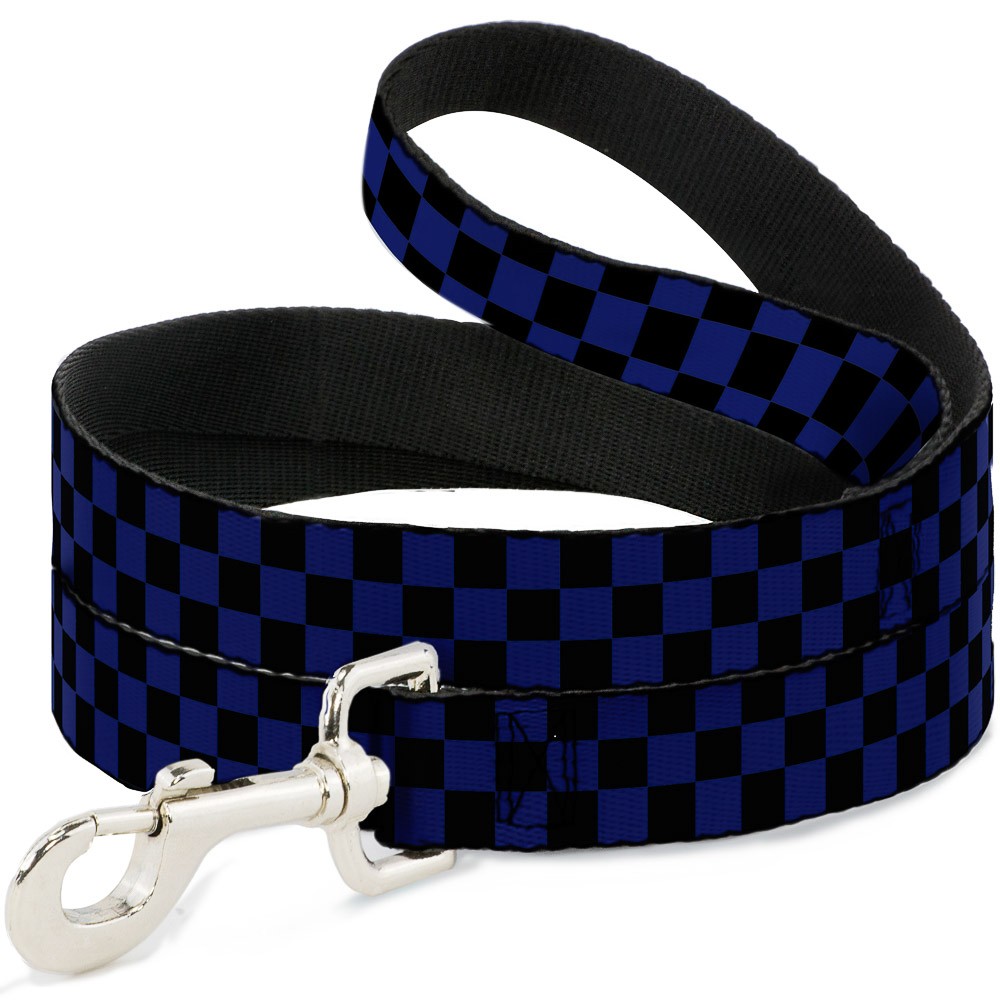 Dog Leash Checker Black/Blue NARROW 0.5"