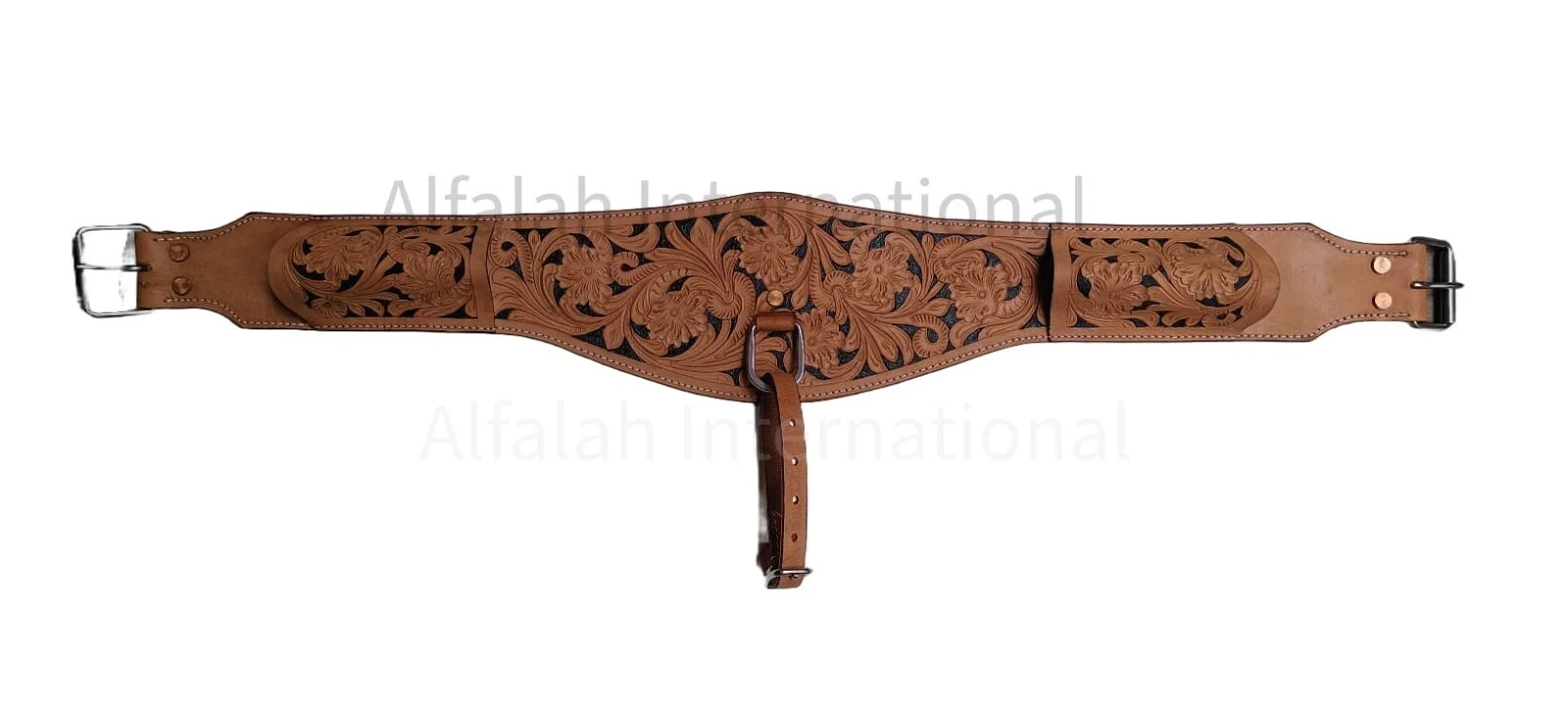 Hand Patented Horse Western Floral Tooled Leather Rear Flank Saddle Cinch