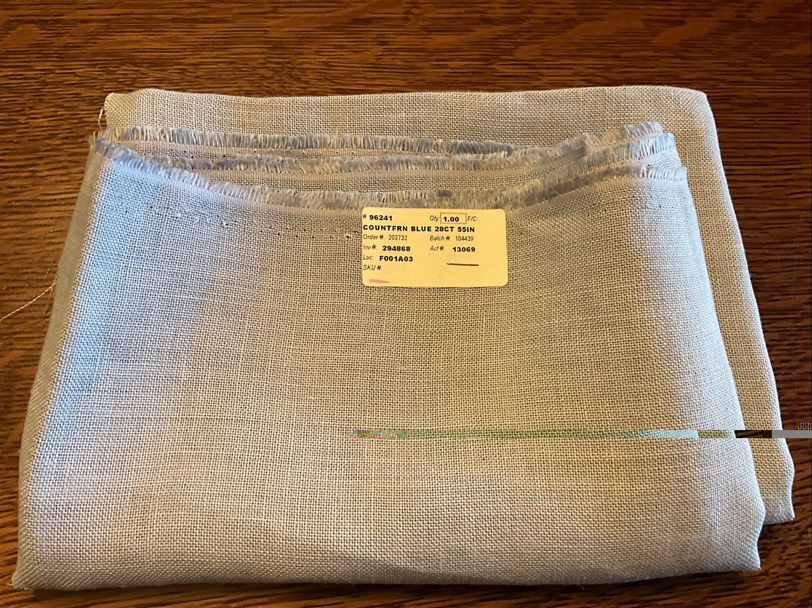28 Count  "COUNTYFRN BLUE" Counted Cross Stitch Fabric  38" x 55"