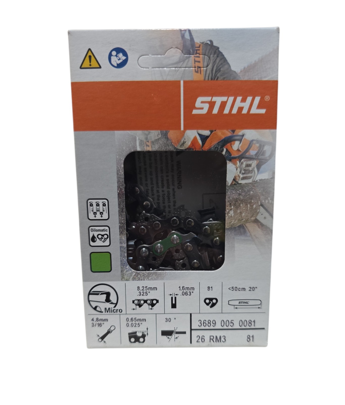 NEW OEM STIHL CHAIN 3689 005 0081 LOW KICKBACK 26RM3-81 , 20IN 325" / 1.6mm