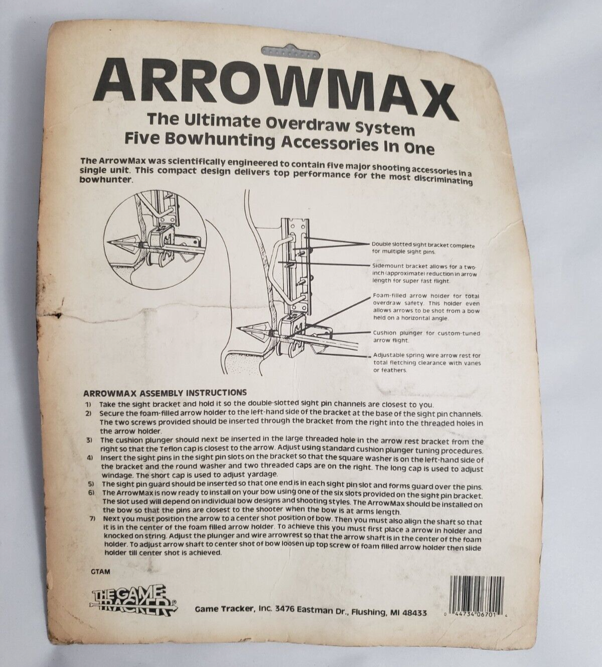 Game Tracker Arrow Max Overdraw Arrow Rest Bow Sight NOS