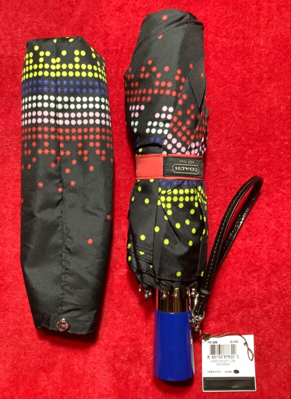 Coach F61255 Rhinestone Print 42" Umbrella Black Multicolor Logo Rare NWT
