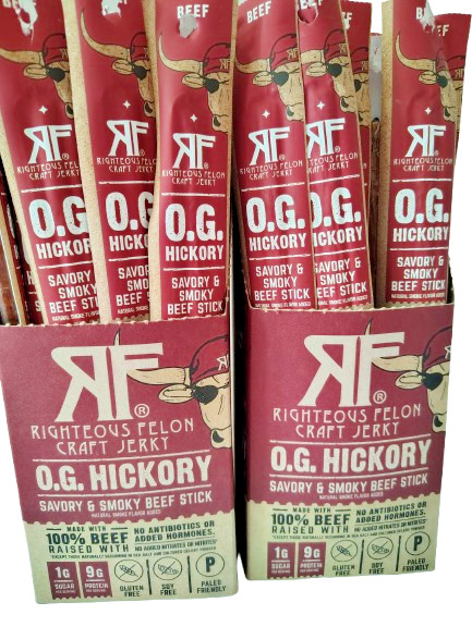 RF Righteous Felon Craft Jerky O.G. Hickory, BEEF Stick, 1oz, Lot of 22