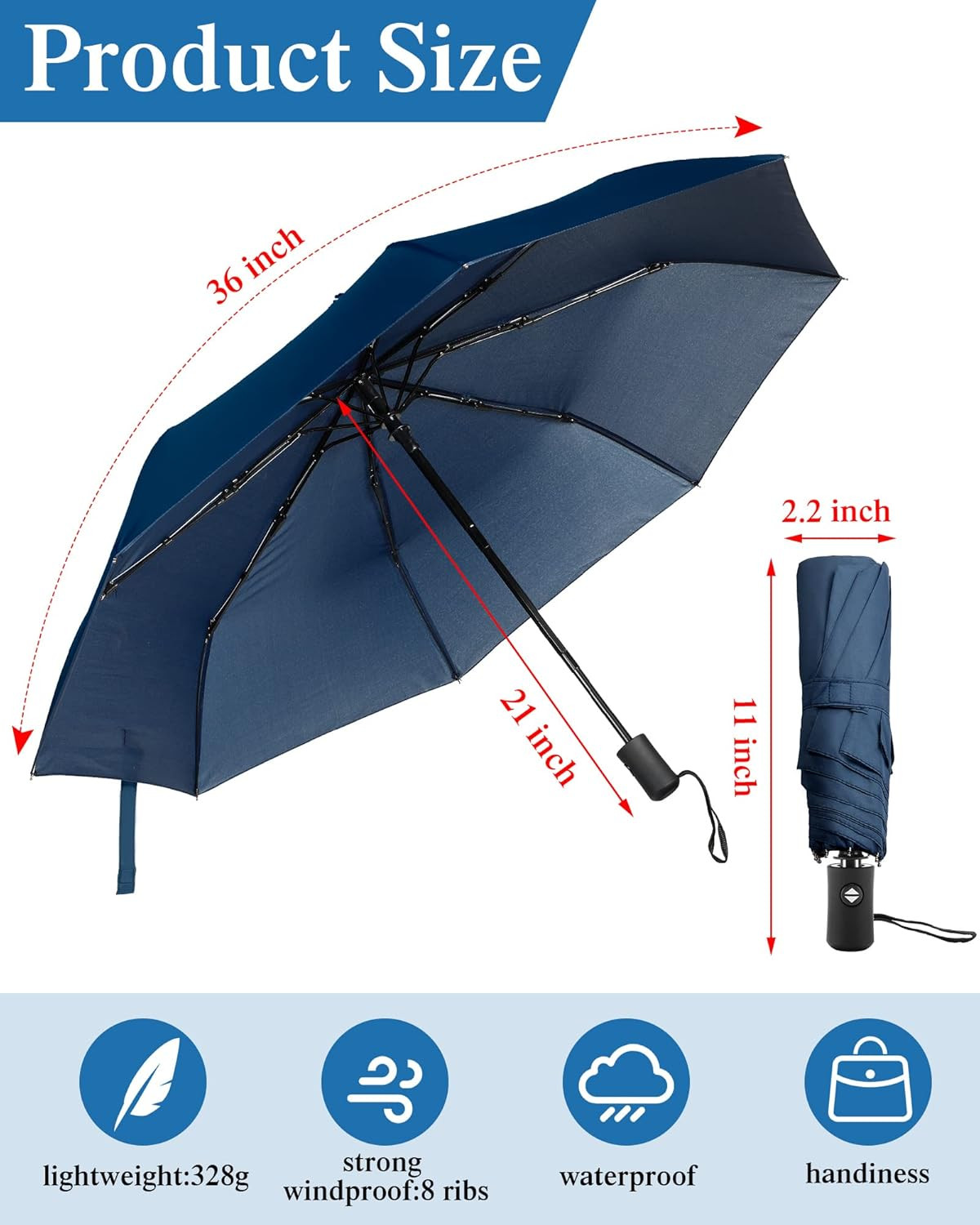 4Pc Windproof Travel Umbrellas | Folding Auto Open/Close Compact Rain Gear