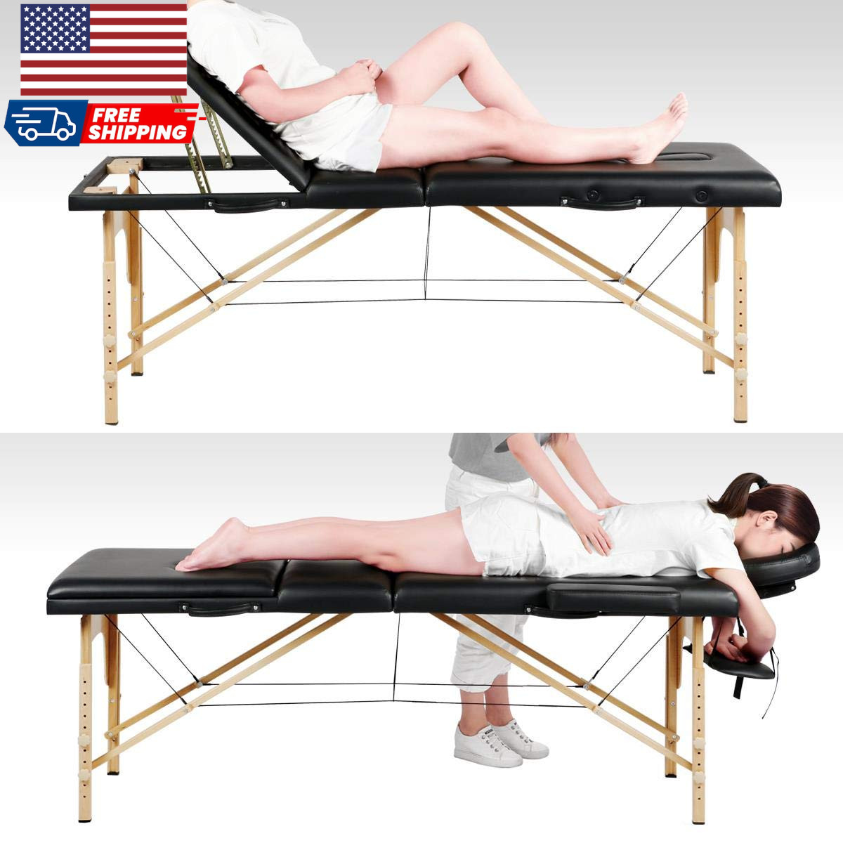 Massage Tables Portable Adjustable Massage Bed Foldable Spa Lash Table 3 Foldin
