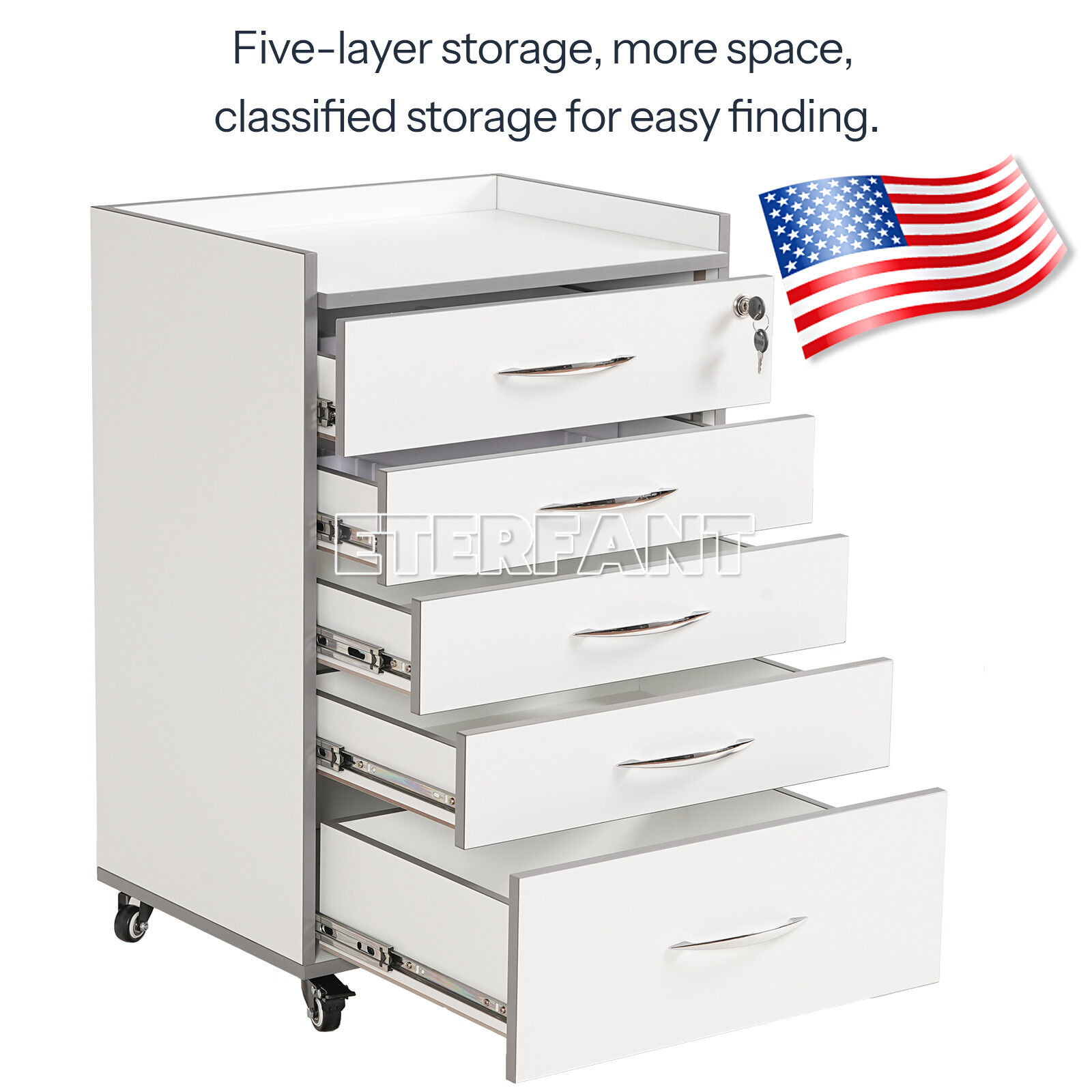 5 Drawers Dental Medical Trolley Cart Acrylic Mobile Wooden Cabinet Rolling Cart