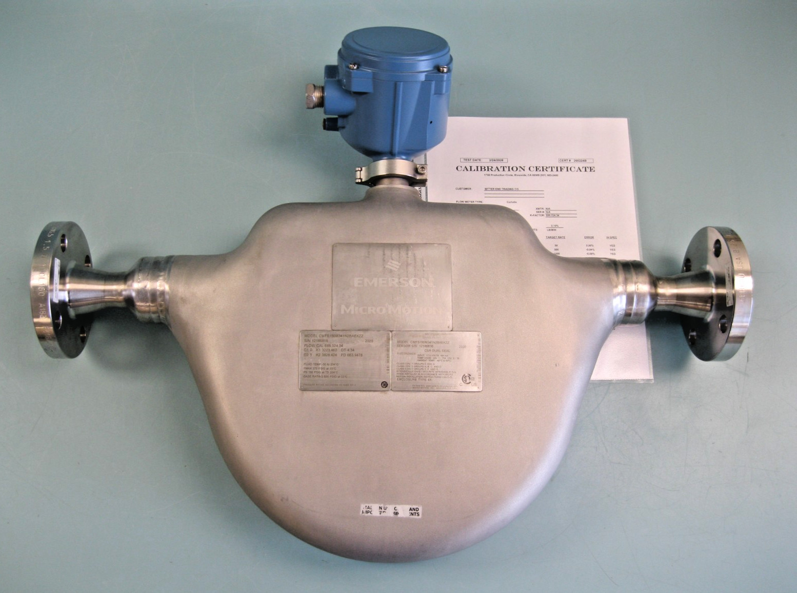 1-1/2" 150# Micro Motion CMFS150 Sensor 800 Enhanced Core 2020 CALIBRATED B20