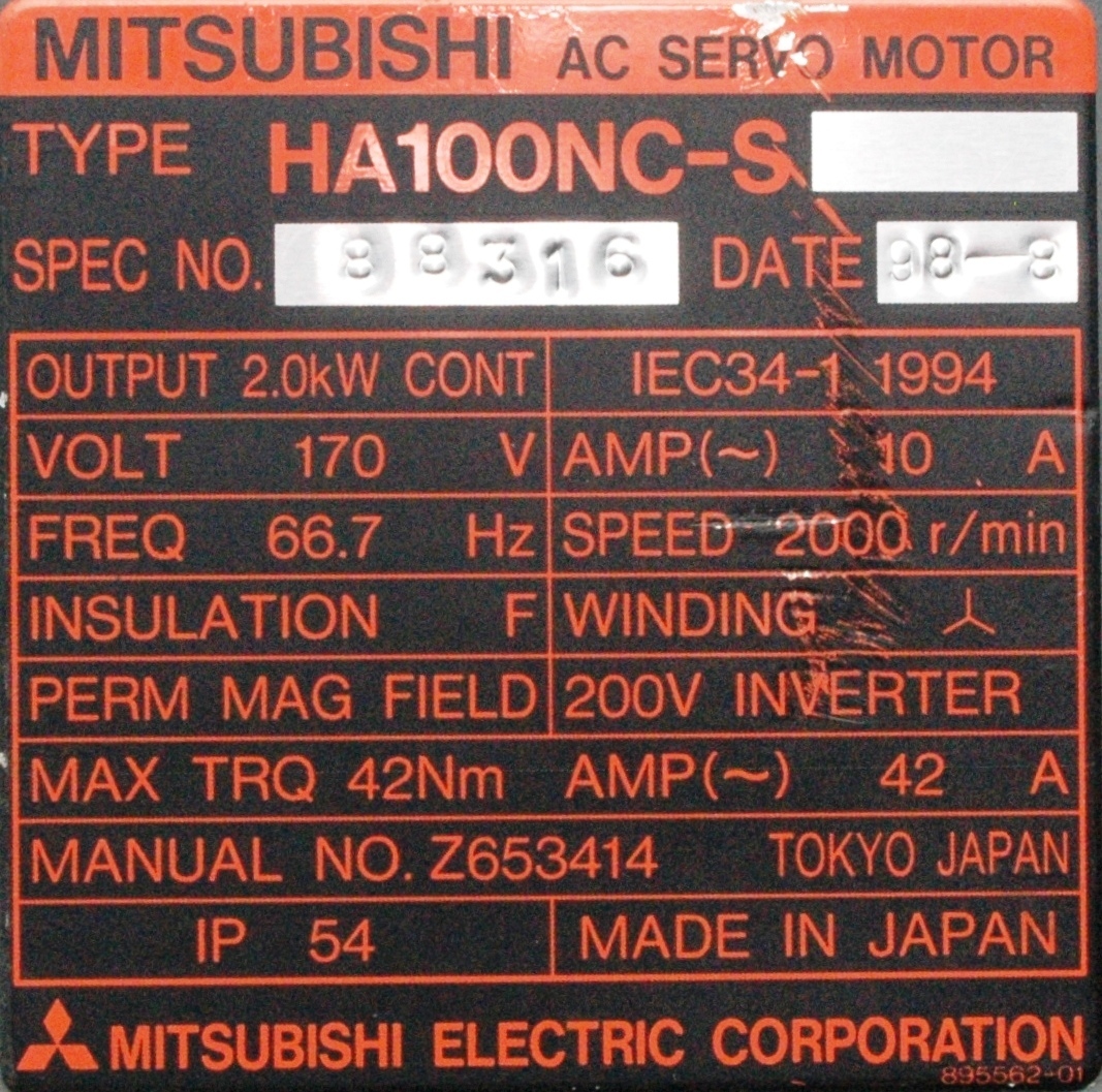 Mitsubishi Motors-AC Servo HA100NC-S *REPAIR EVALUATION ONLY* [PZJ]