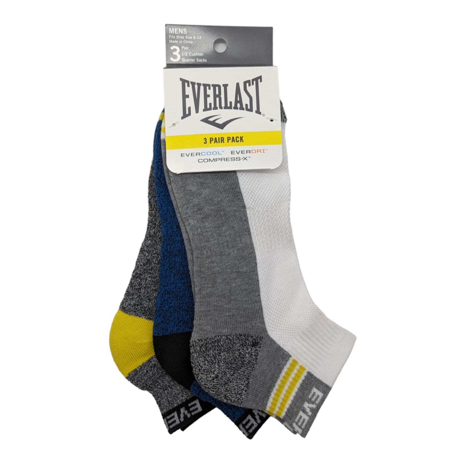 Everlast Men’s Performance Socks 3 Pack Moisture Wicking Cushioned Large 6-12