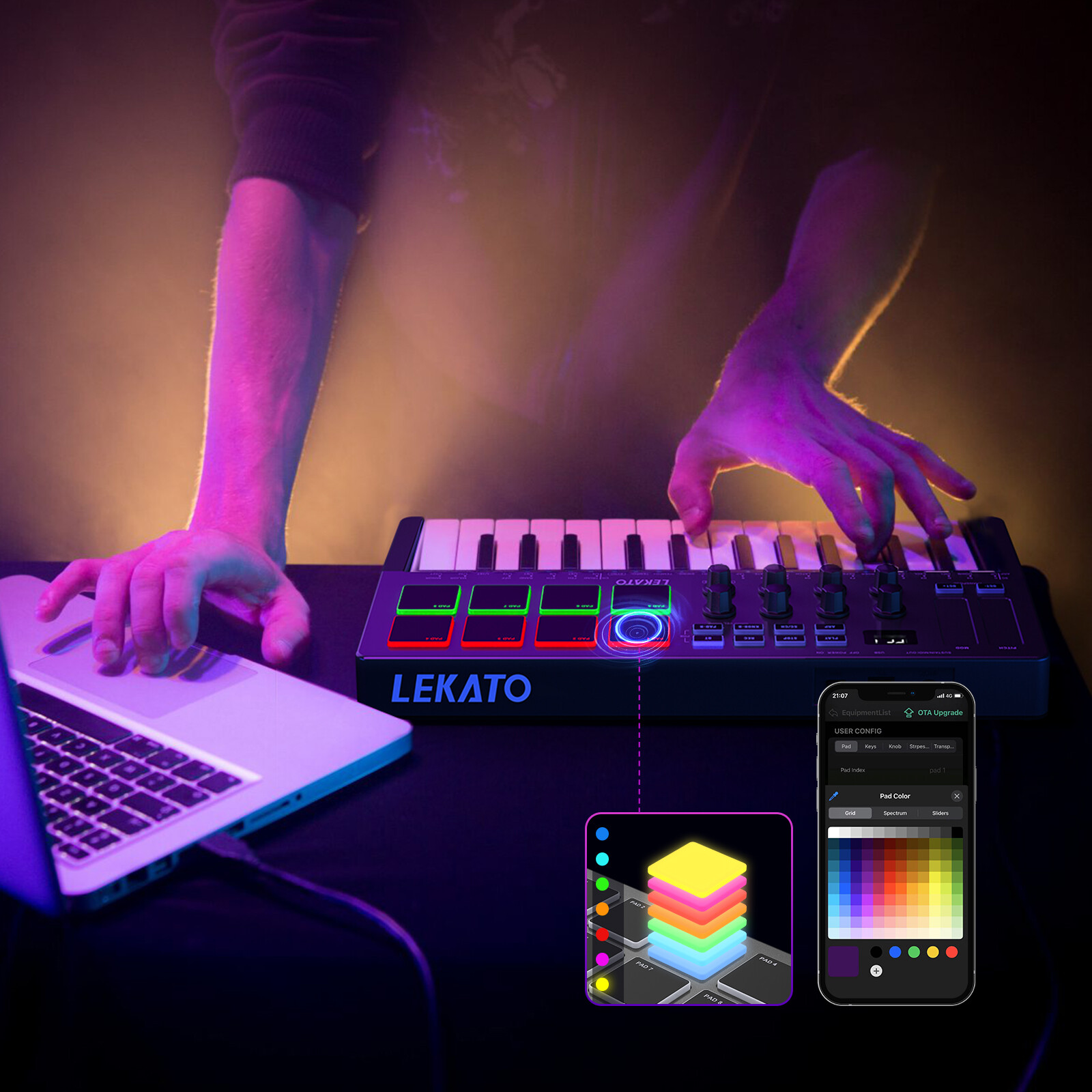 LEKATO 25 Key MIDI Keyboard with Smart Scale & Chord Mode Bluetooth Controller