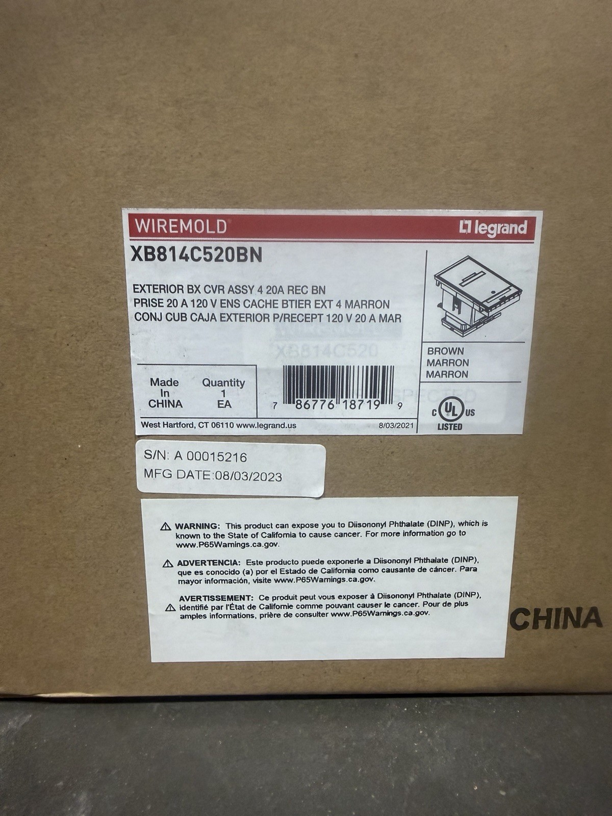Wiremold XB814C520BN 2-Gang Exterior Outlet Box Cover, Brown Bronze 20A, NEW!!