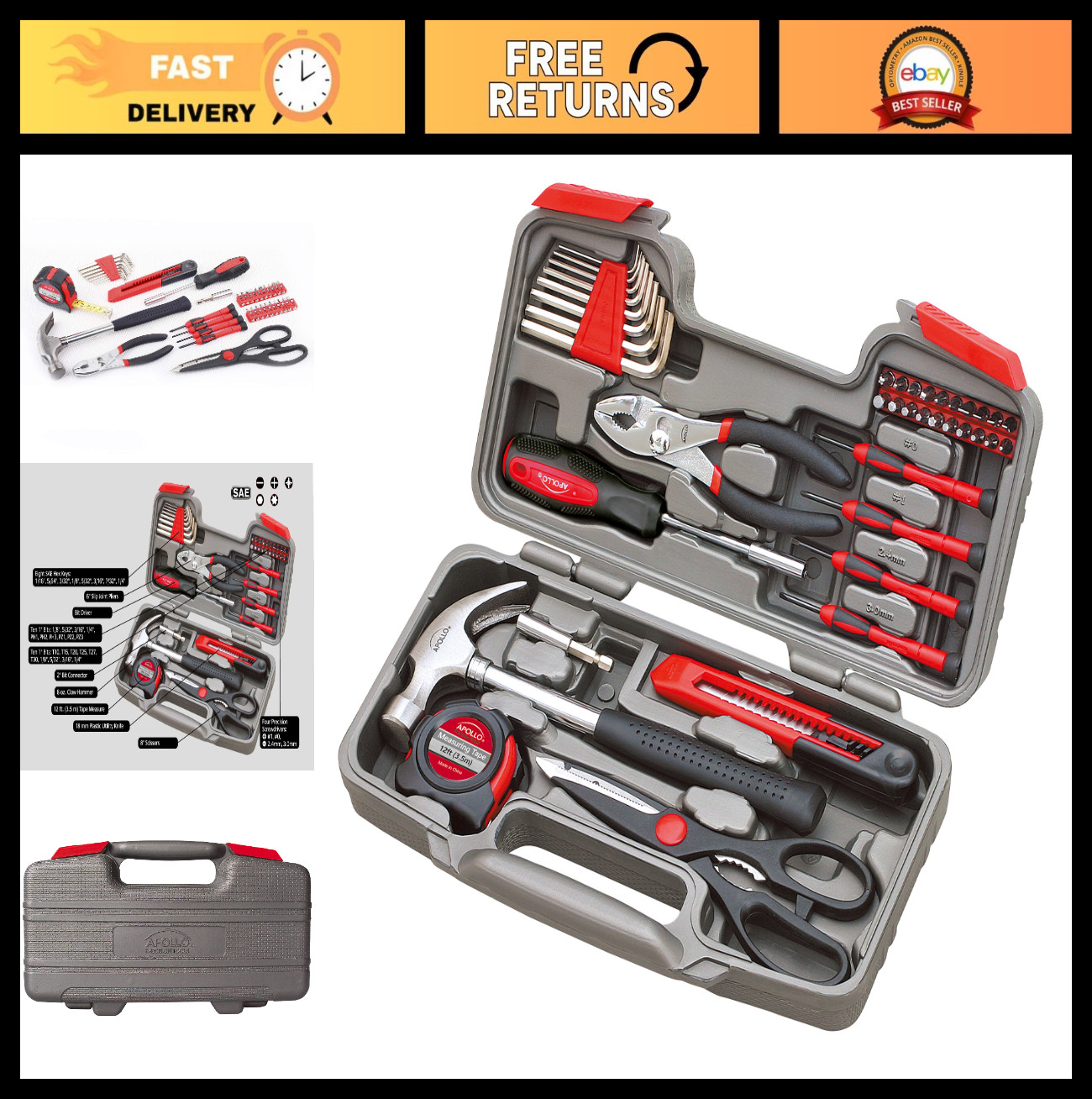 39-Piece Household Tool Set with Toolbox - Essential Hand Tools for DIY & Repair