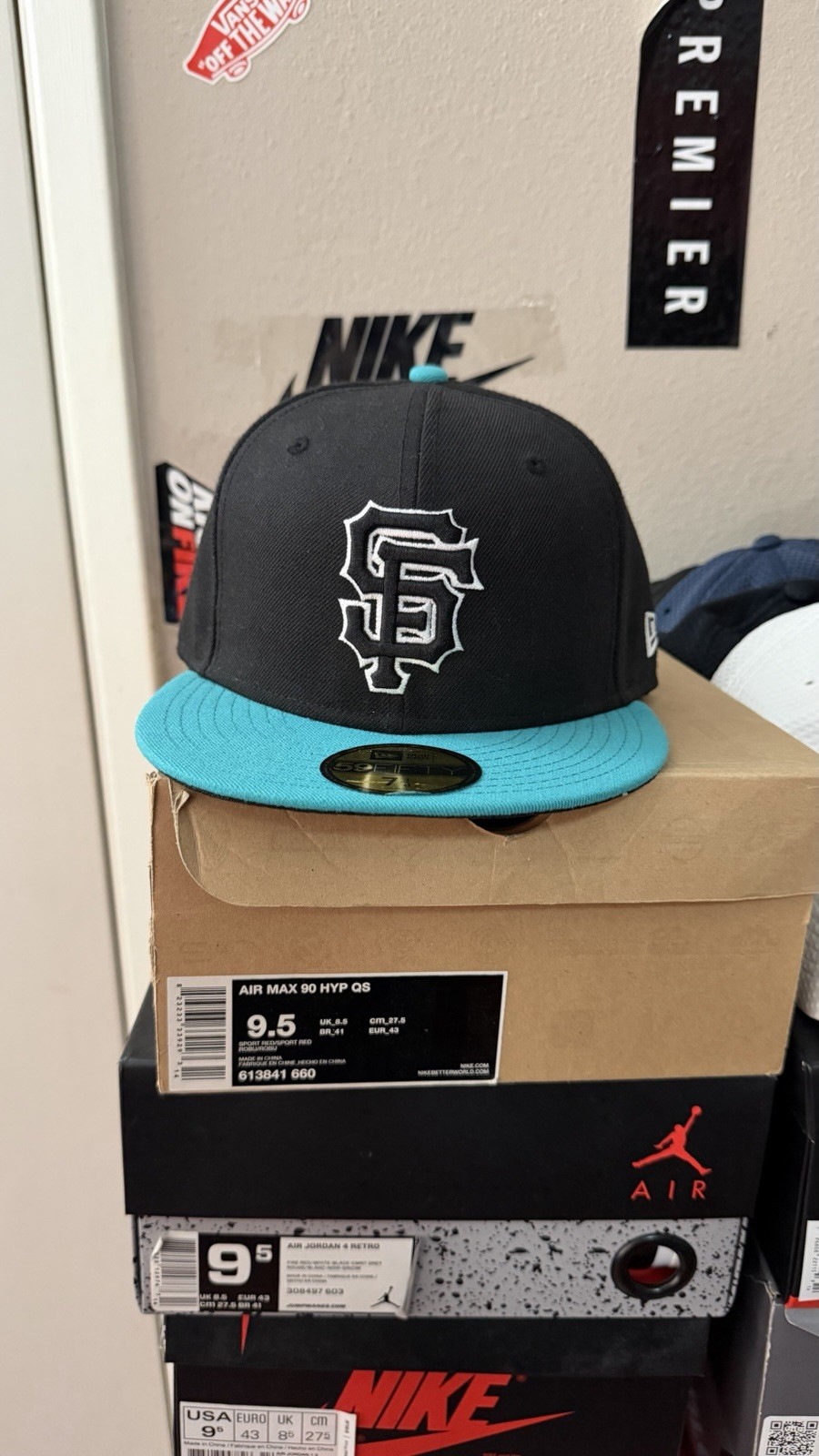 New Era Mens MLB SF Giants Teal Black 59FIFTY hat 7 1/8 New *FLAWED*