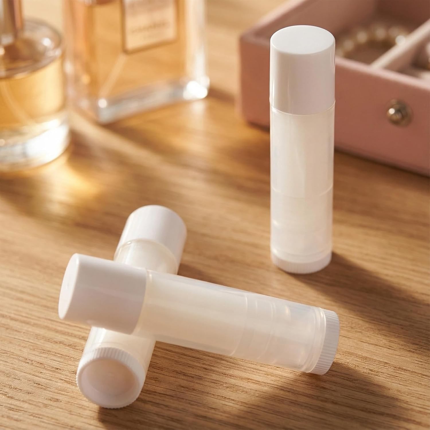 100 Pack 5.5ml Clear Empty Lip Balm Tubes with White Caps