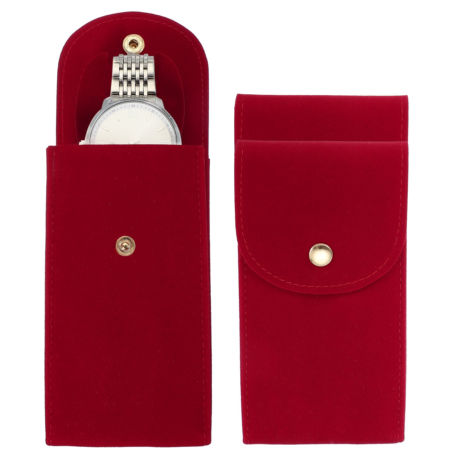 2Pcs Velvet Watch Pouch Portable Watch Travel Case Red]