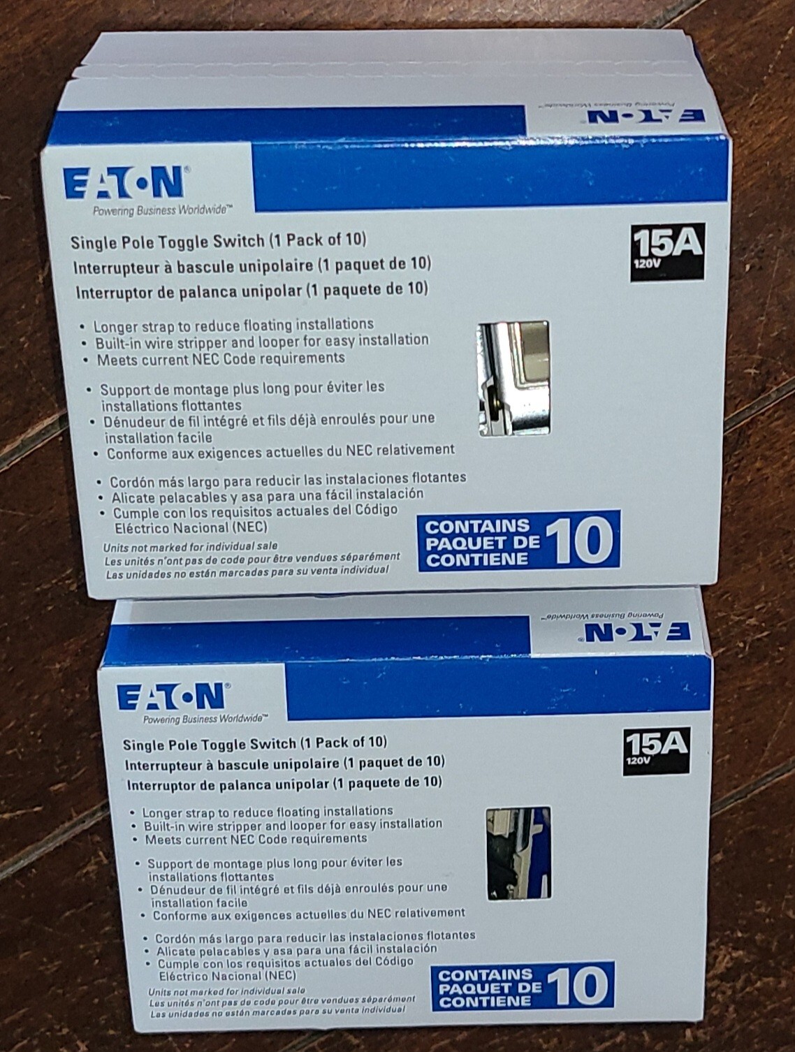 Lot of 2 Eaton 10 Pack 15 amp Toggle Switches -IVORY- (15A-120V) 1301-7V-10-LW