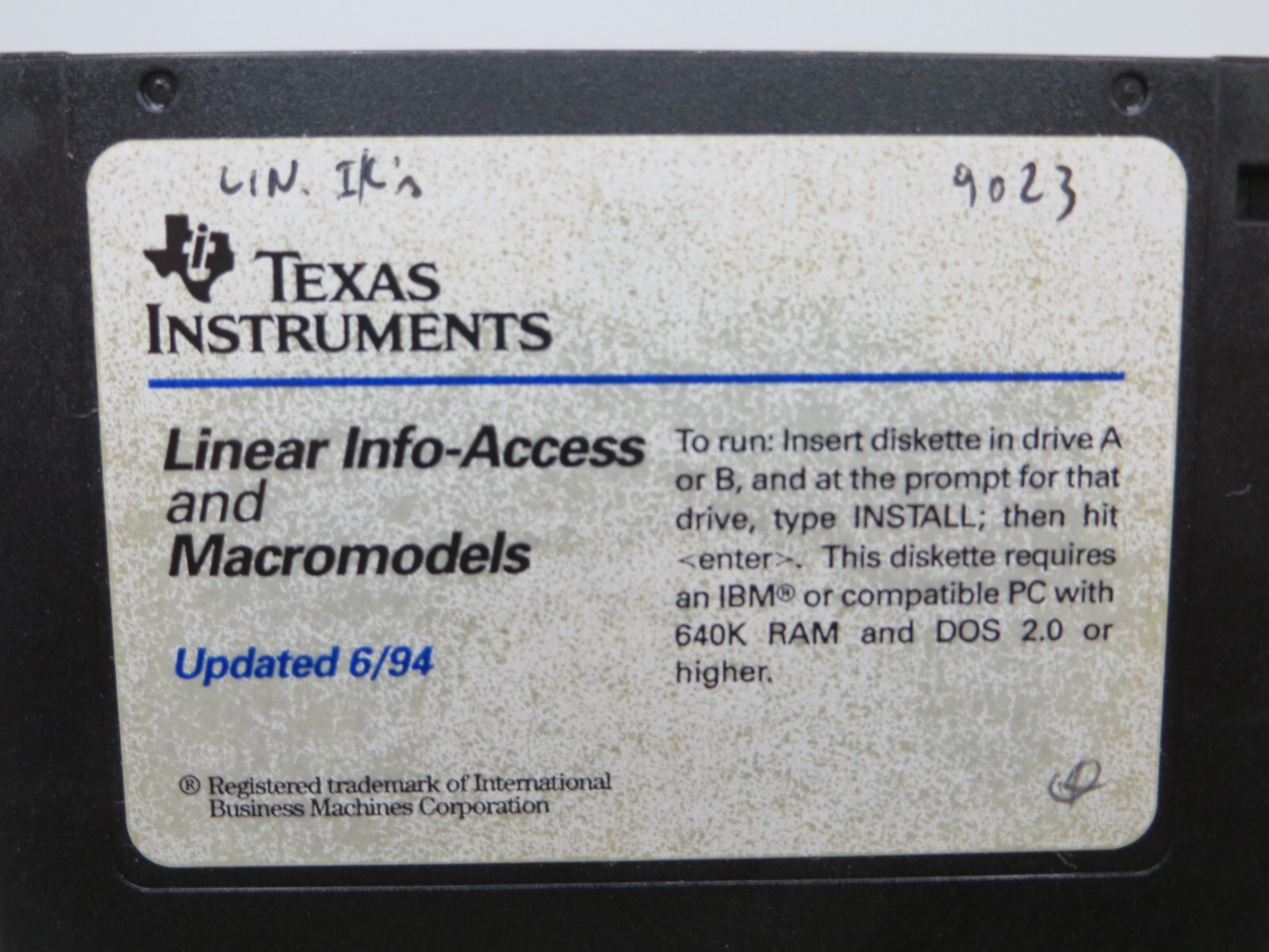 3.5" Floppy Disk Texas Instruments Linear Info-Access & Macromodels VTG software