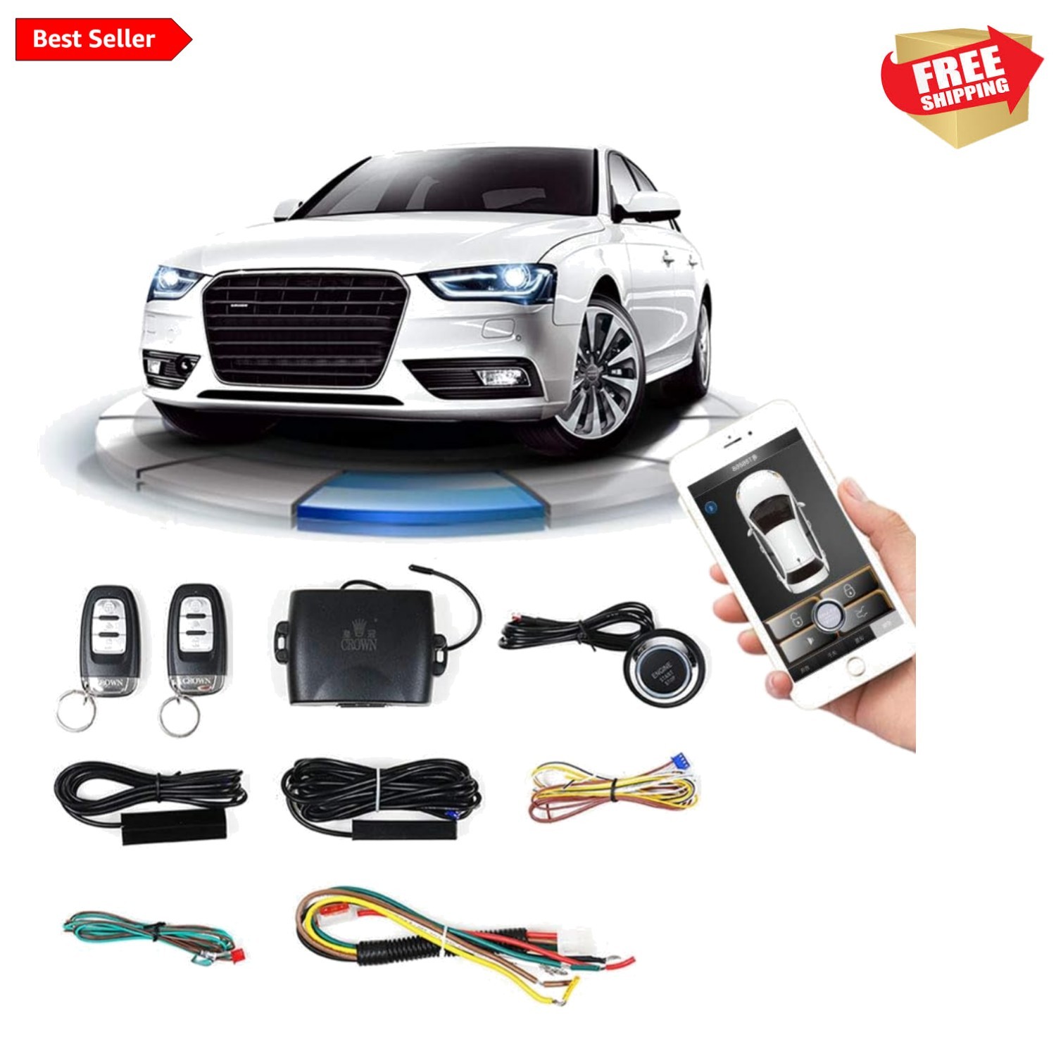 PKE Remote Starter Kits Universal Car Remote Engine Start for Car One Key Pus...