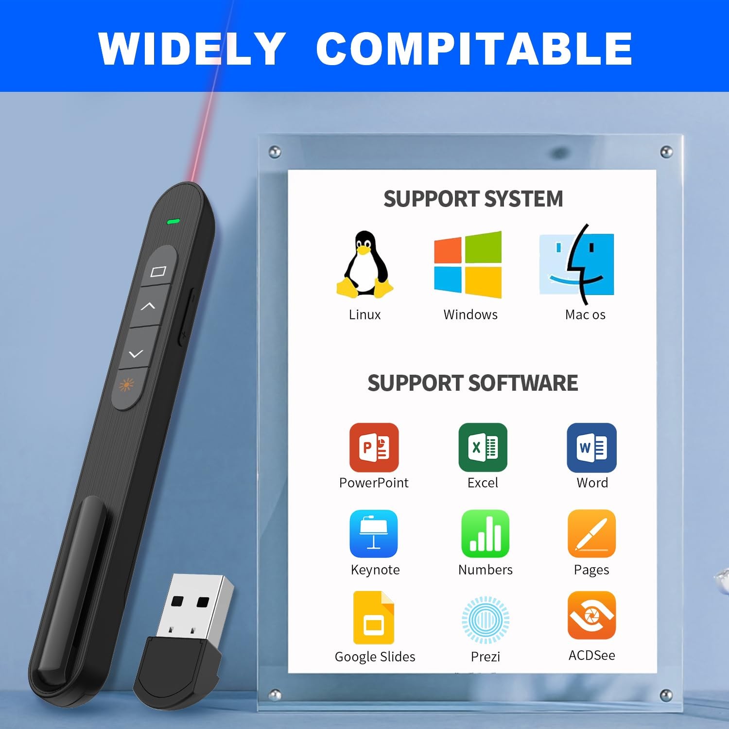 Presentation Clicker for PowerPoint, RF 2.4GHz USB Wireless Presenter Remote ...