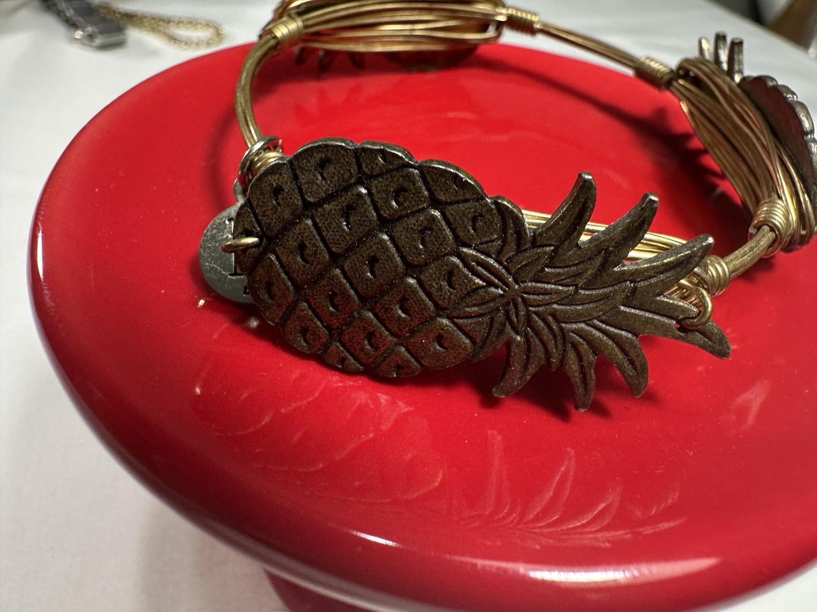 BOURBON AND BOWETIES 3 PEWTER Pineapple WIRE BRACELET Stackable Tropical