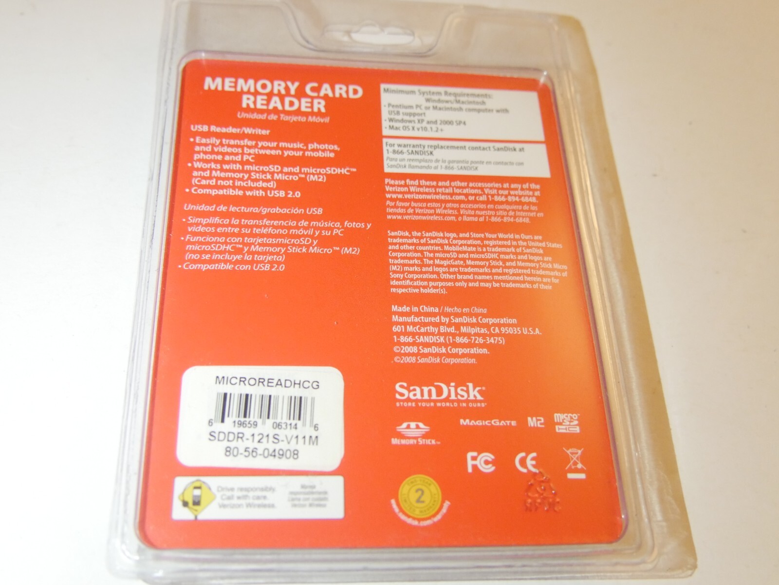 SanDisk MobileMate Micro Memory Card Reader SSDR-121S-V11M. New/Sealed