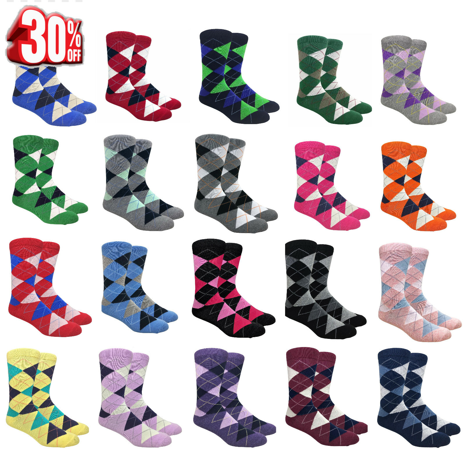 Men's Argyle Groomsmen Dress Crew Socks For Suit Mid Calf - Cute Funky Colorful