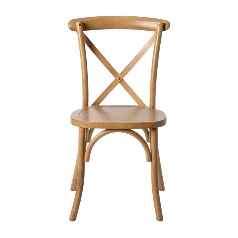 Bistro Style Cross Back Light Brown Wood Stackable Restaurant Dining Chair