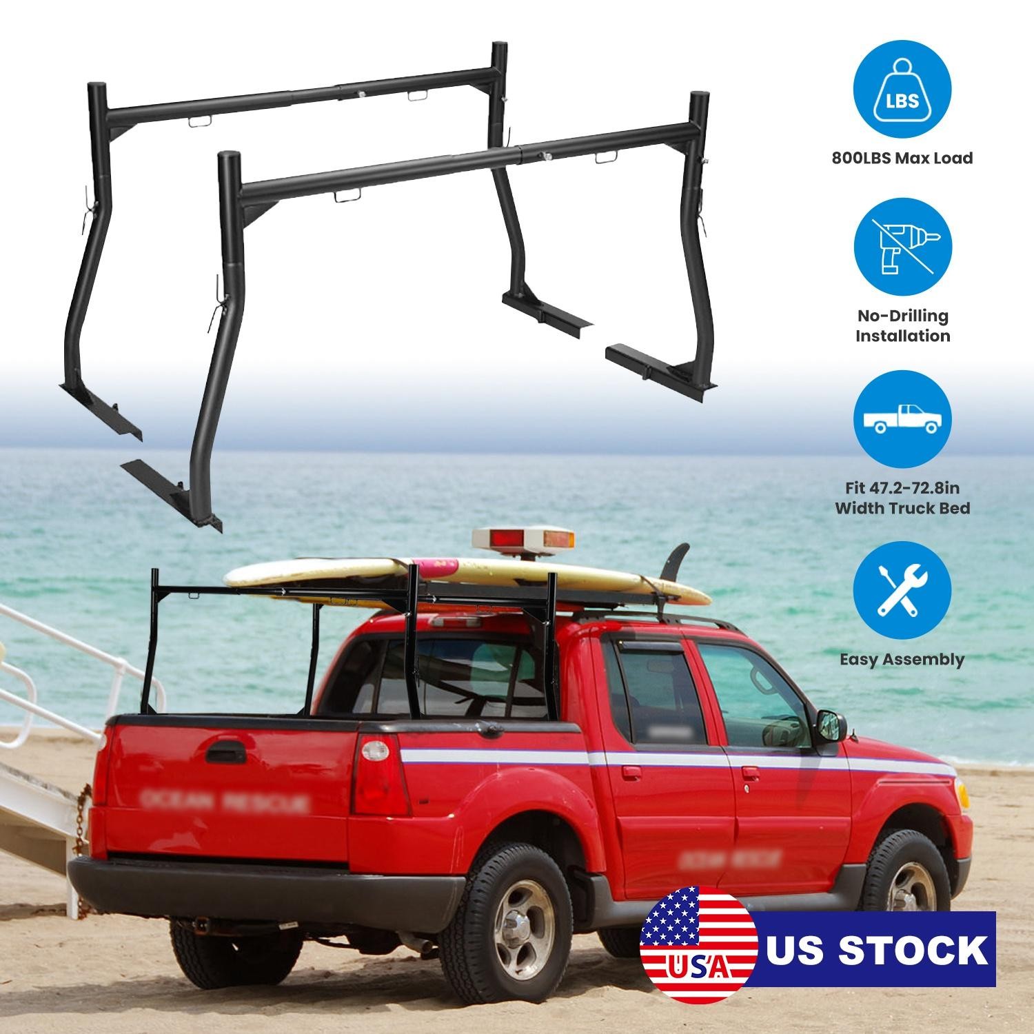 1Pair Extendable Truck Ladder Rack Non-Drilling Pick-up Bed Utility Adjustable T