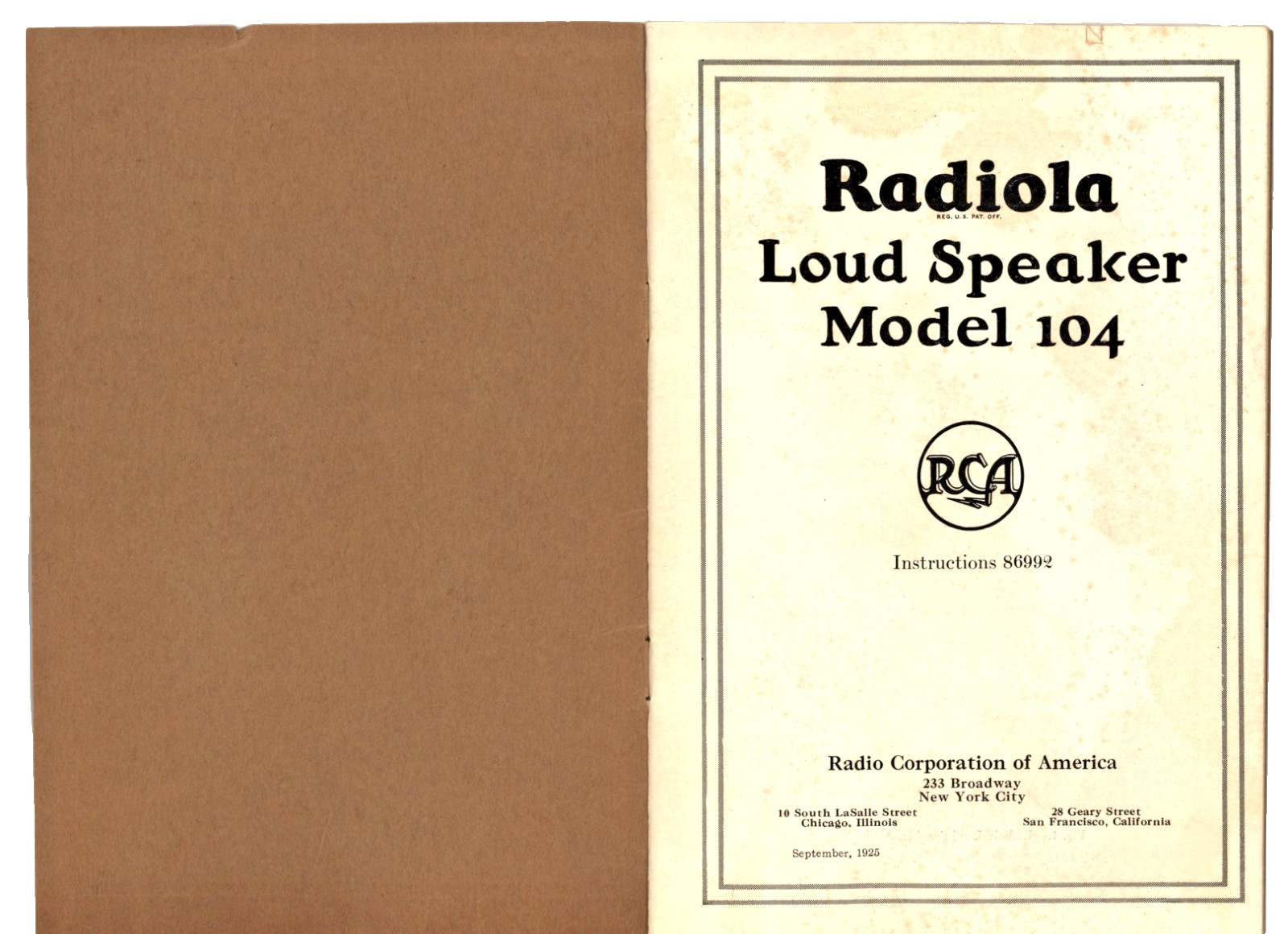 Radiola Loud Speaker Model 104 Instruction Manual