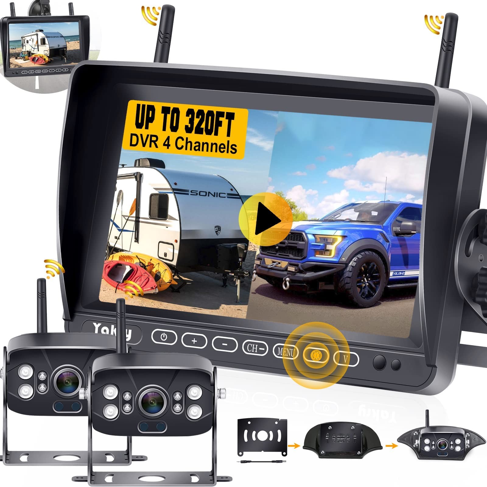 RV Backup Camera Wireless Recording 2 Cameras - Plug and Play 2 - Y28