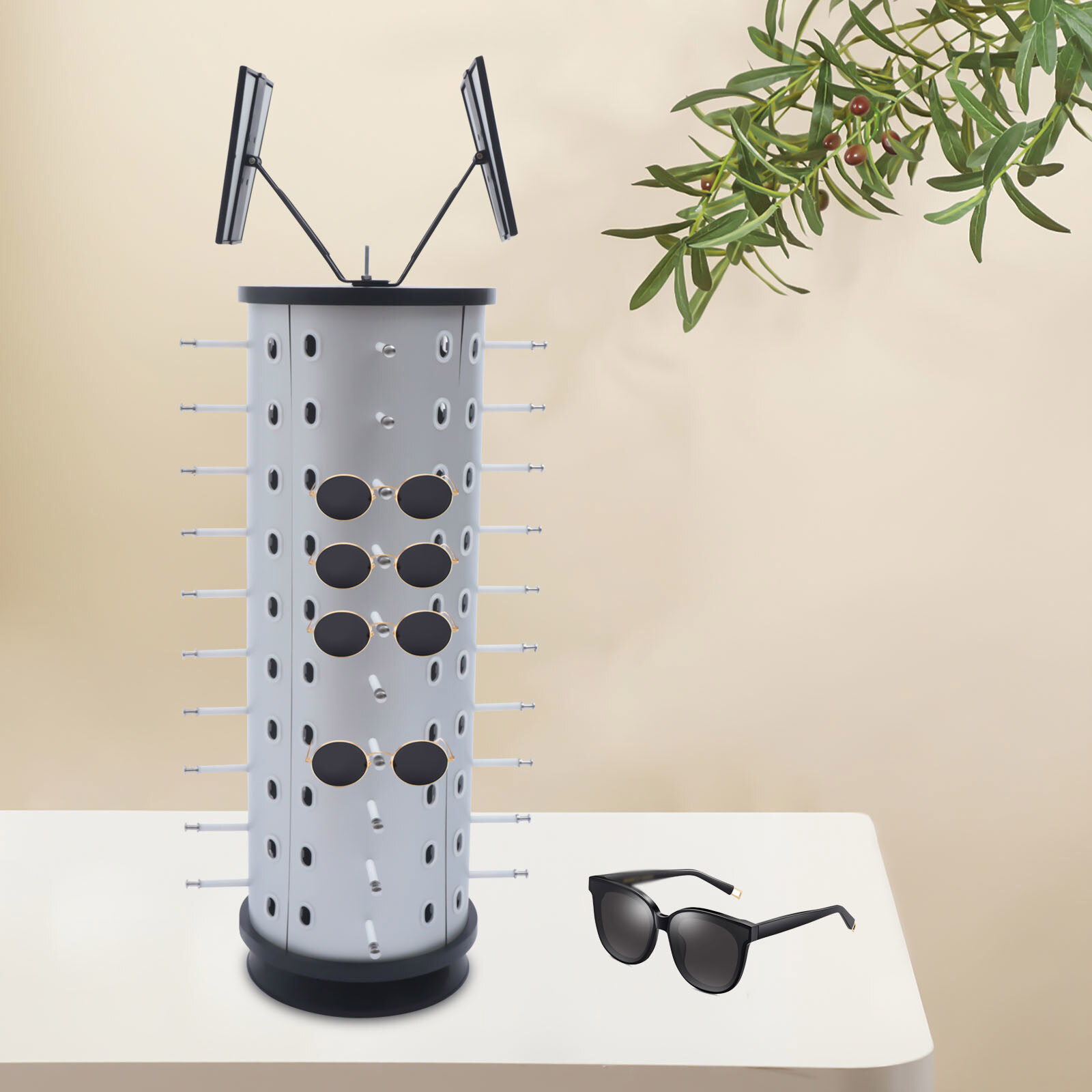 360??Rotating Sunglass Display Rack Holder Freestanding W/ Mirrors Glasses Stand