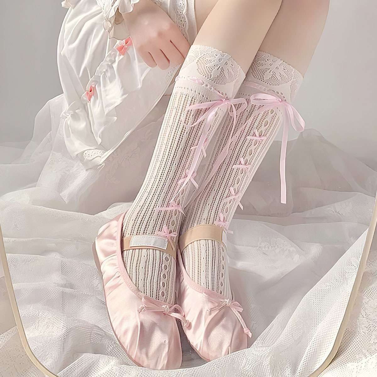 Women Lace Knee High Socks Lolita Heart Floral Cute Kawaii Long Calf Socks Cool
