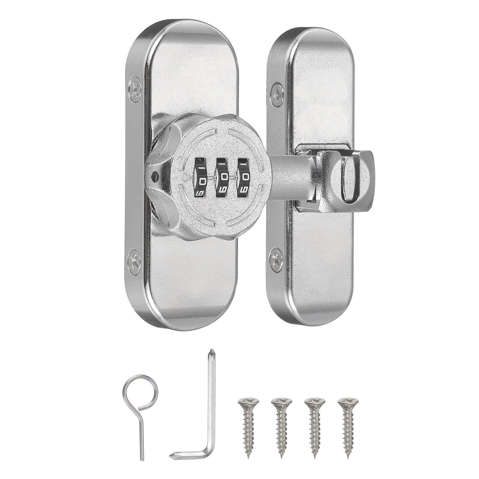 180/90 Degree Barn Door Lock 3 Digit Keyless Flip Latch Password Lock Silver