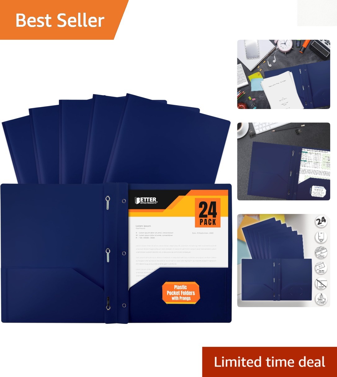 Heavyweight Blue Poly Folders - 24 Pack with Adjustable Metal Prongs & Pockets