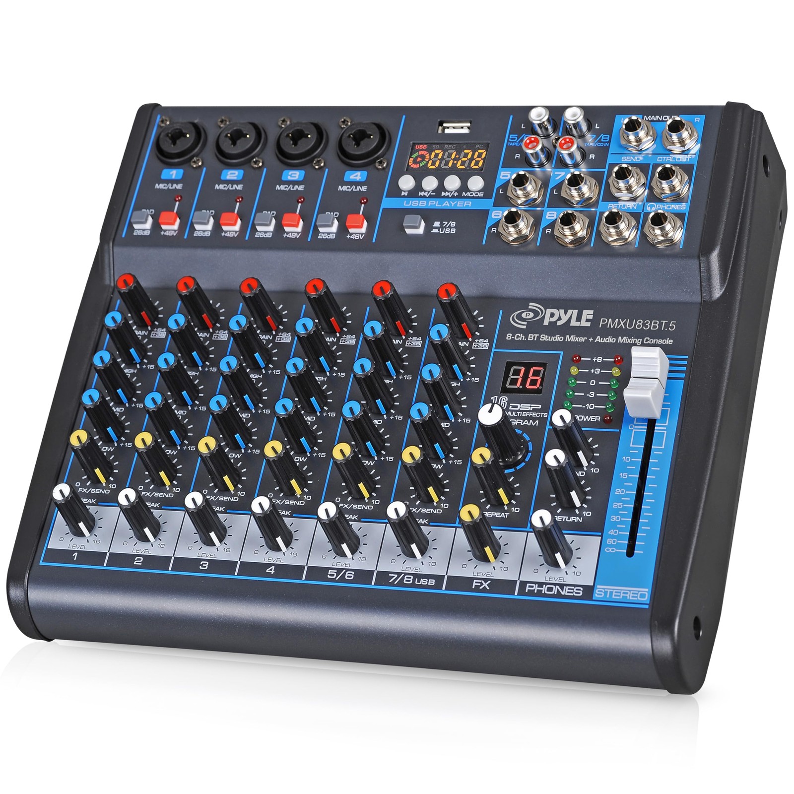 Pyle 8 Channel Bluetooth Studio Mixer - USB Computer Recording, 8, Black