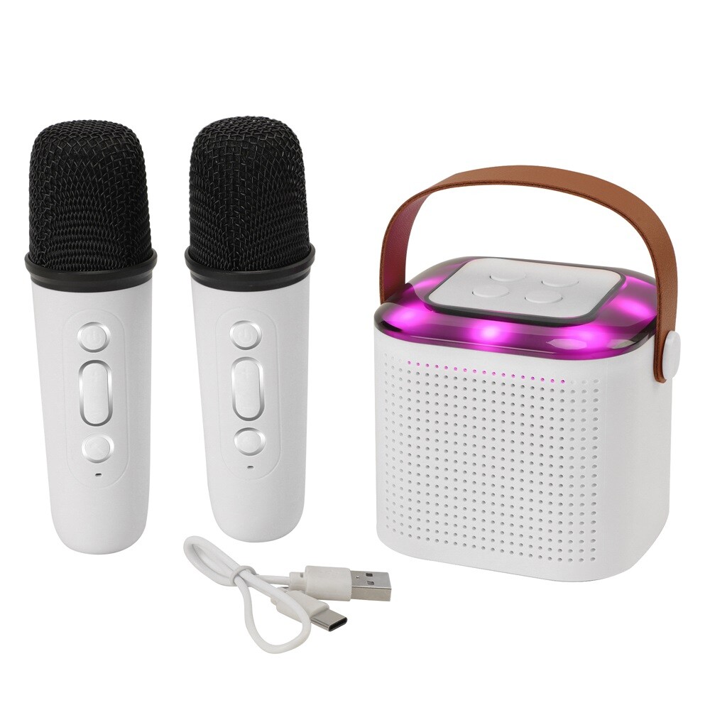 Portable White Bluetooth Karaoke Speaker Machine Kids Mics