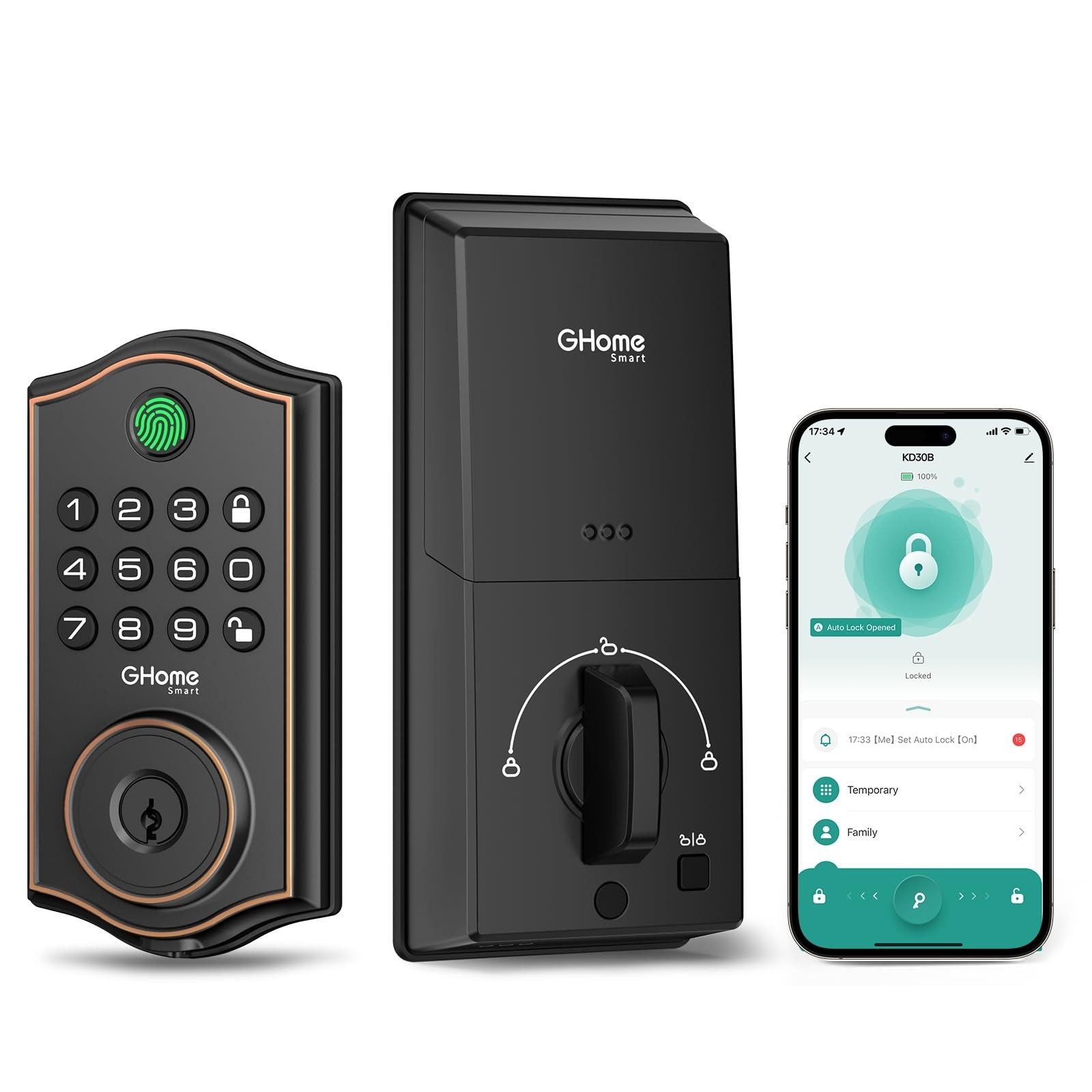 GHome Smart Deadbolt Lock, Fingerprint Code Keyless Entry Door Lock for Front...