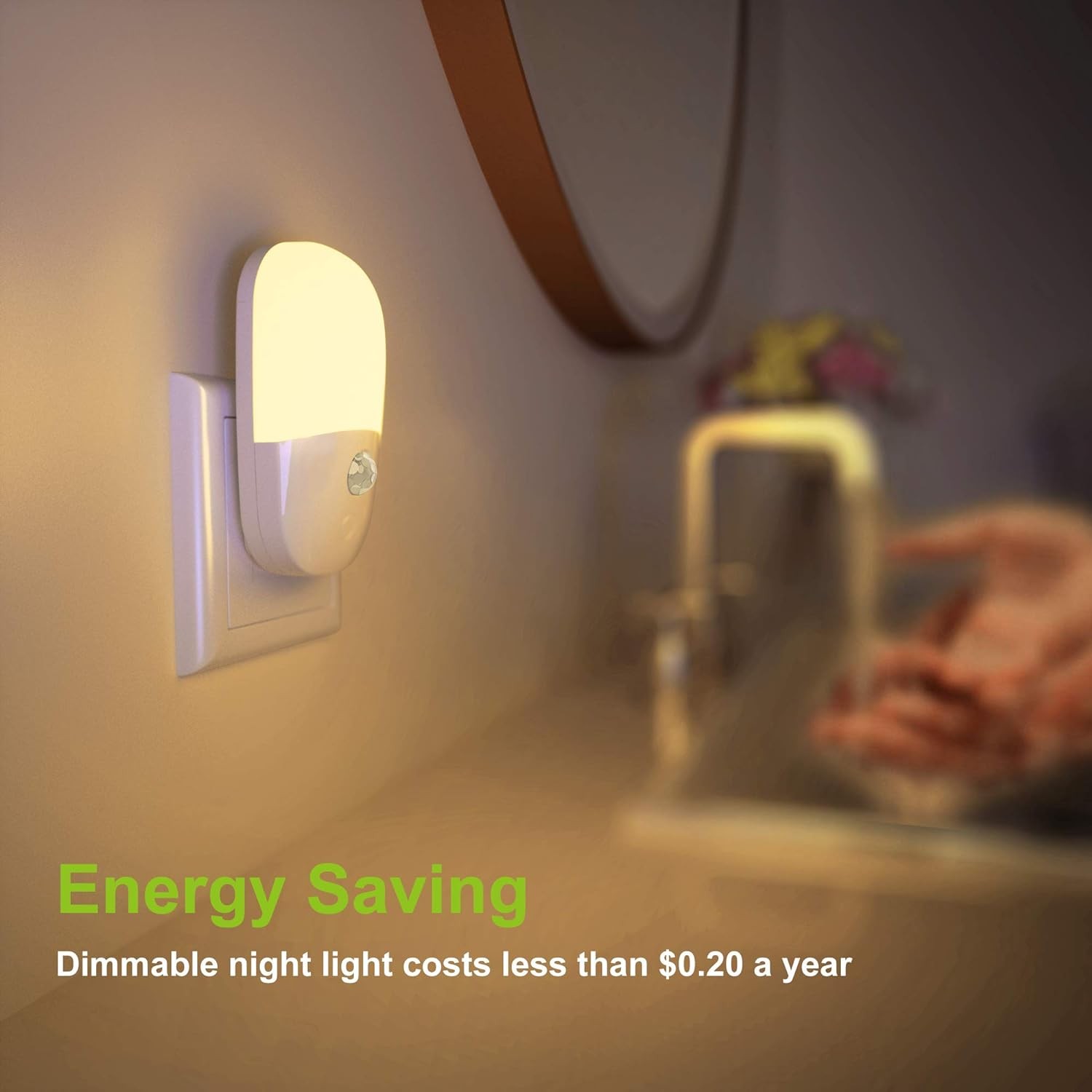MAZ-TEK Plug in Motion Sensor Dimmable Night Light, Soft Warm 2 PACK, White