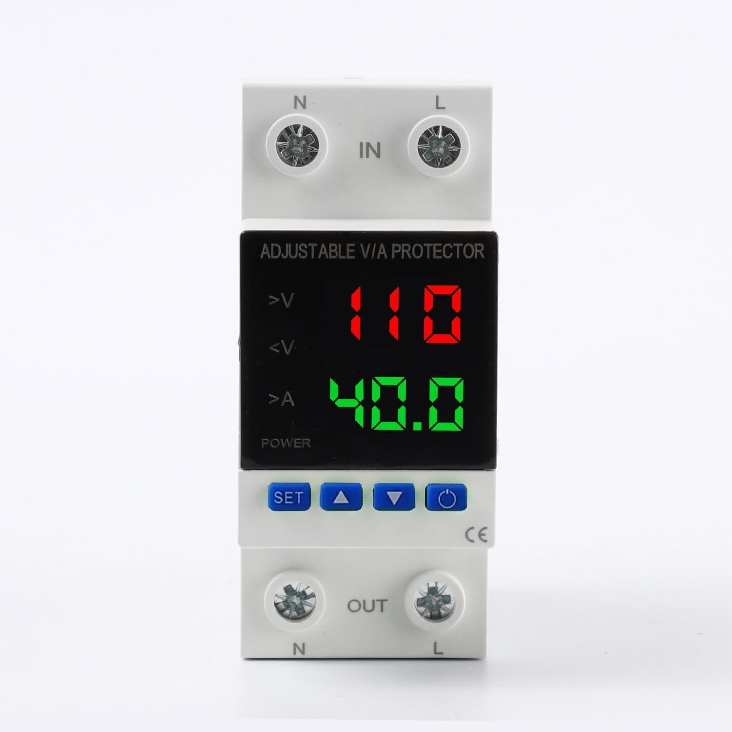 Smart Voltage Protector, 1-40A Adjustable 110V/220V DIN Rail Mount Circuit Br...