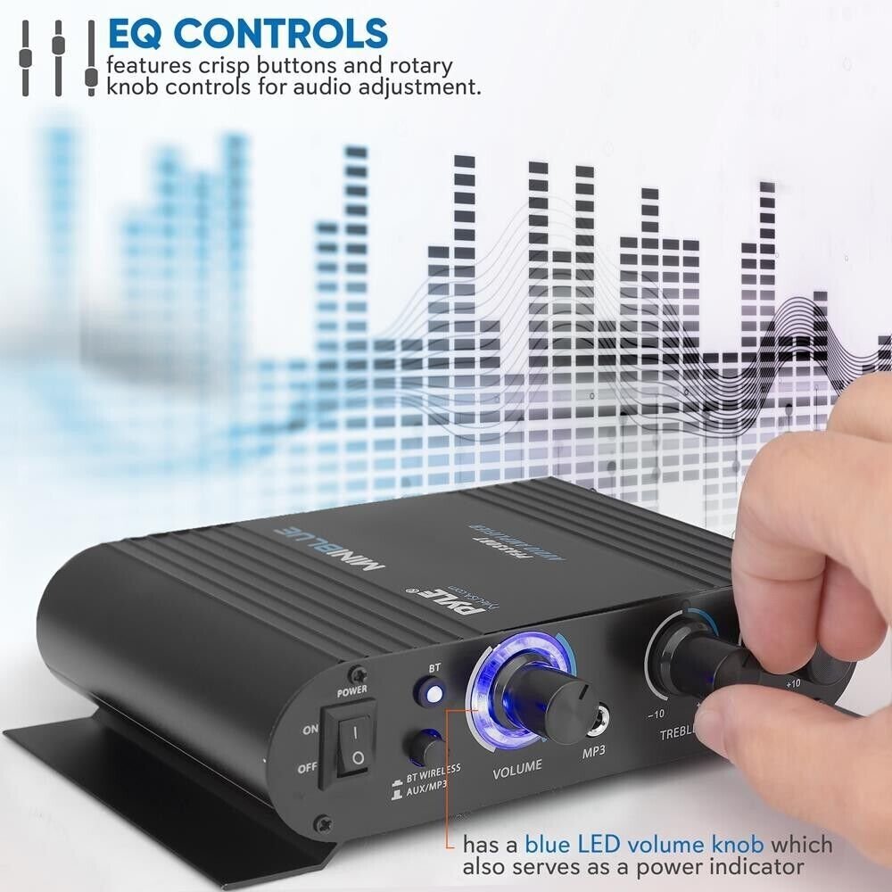 Pyle 90W Bluetooth Streaming Stereo Mini Power Amplifier Digital/Analog Inputs