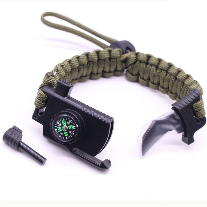 6 in 1 Adjustable Paracord Emergency Bracelet Fire Starter, Compass, USA Shipper