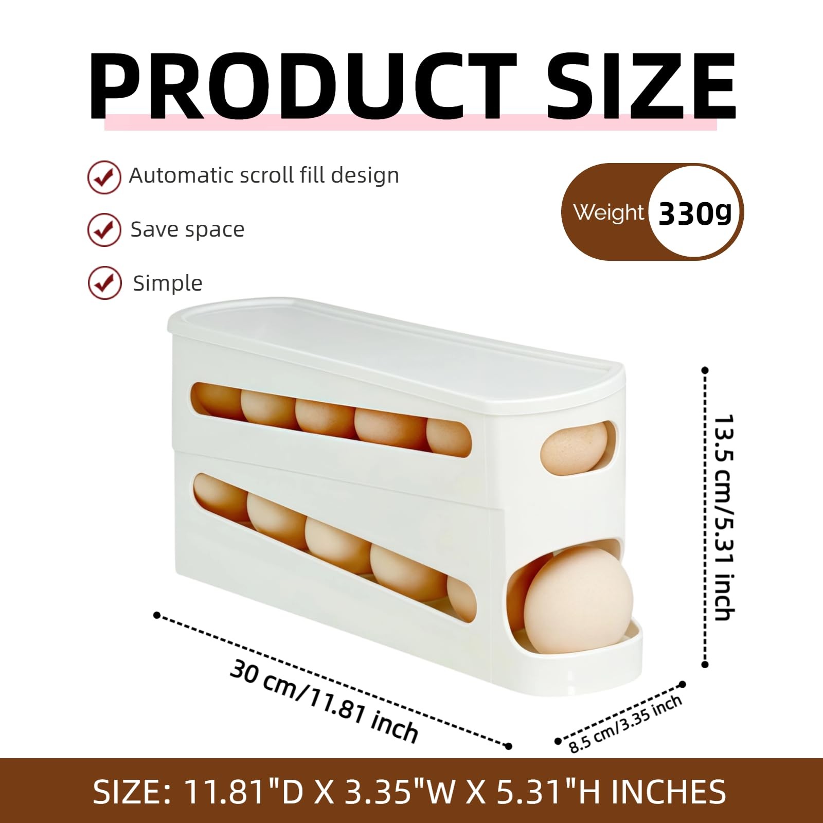 Egg Holder for Fridge, Automatic Rolling Egg Organizer for Refrigerator, Stac...