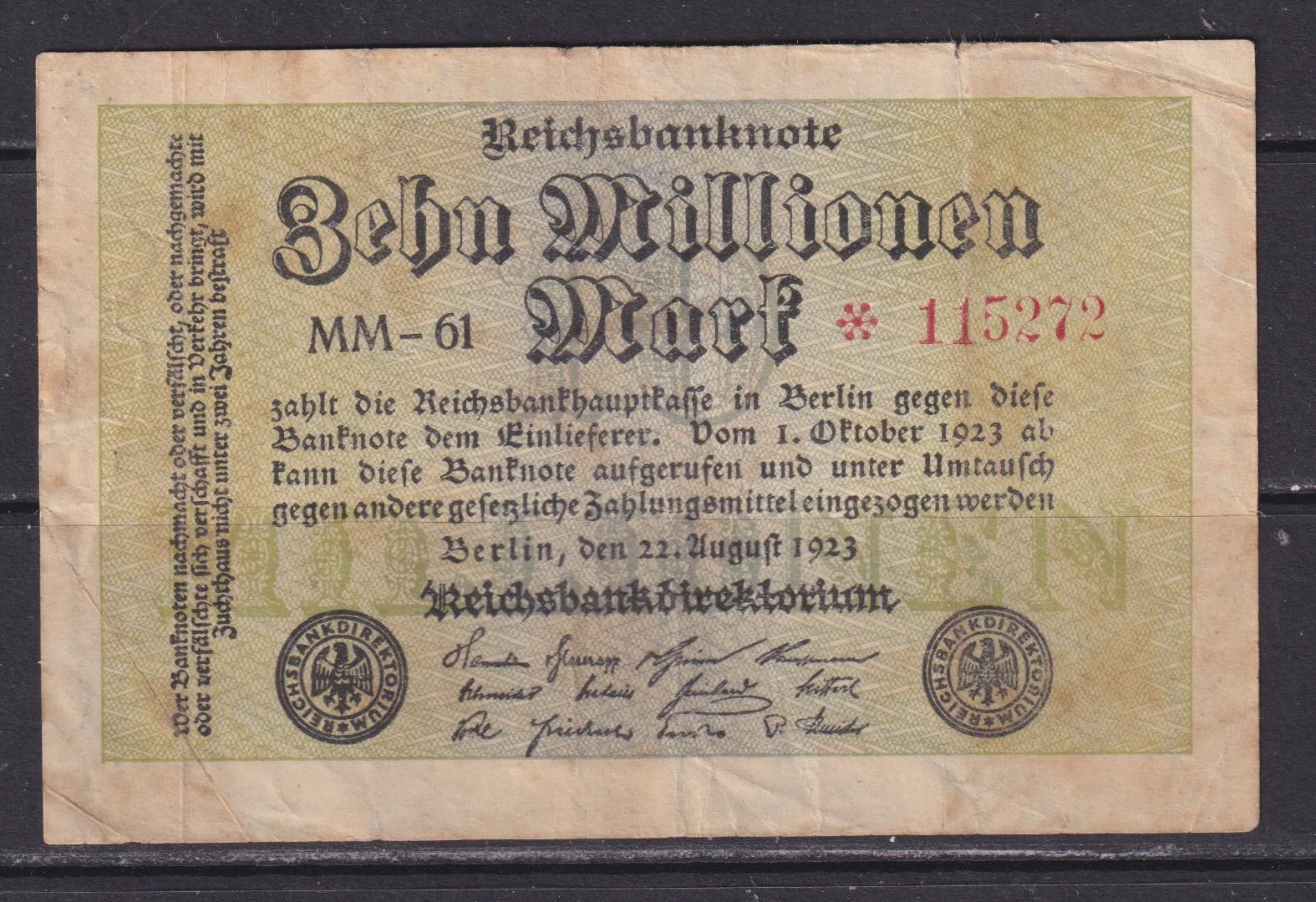 GERMANY - 1923 10 Million Marks Circulated Banknote (1)