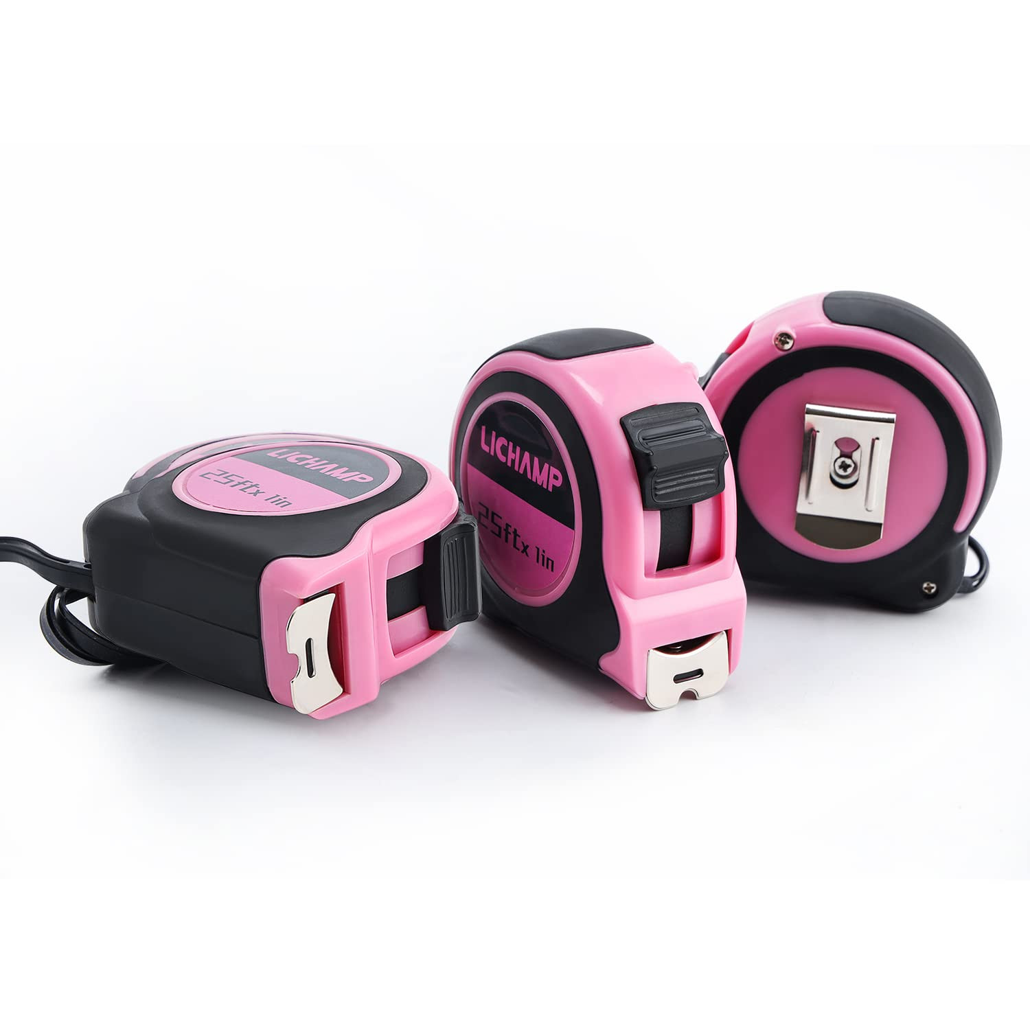 Tape Measure 25 Feet, Pink Tape Measure 3 Pack 25Ft X 1In with 1/8 Fractions, 03