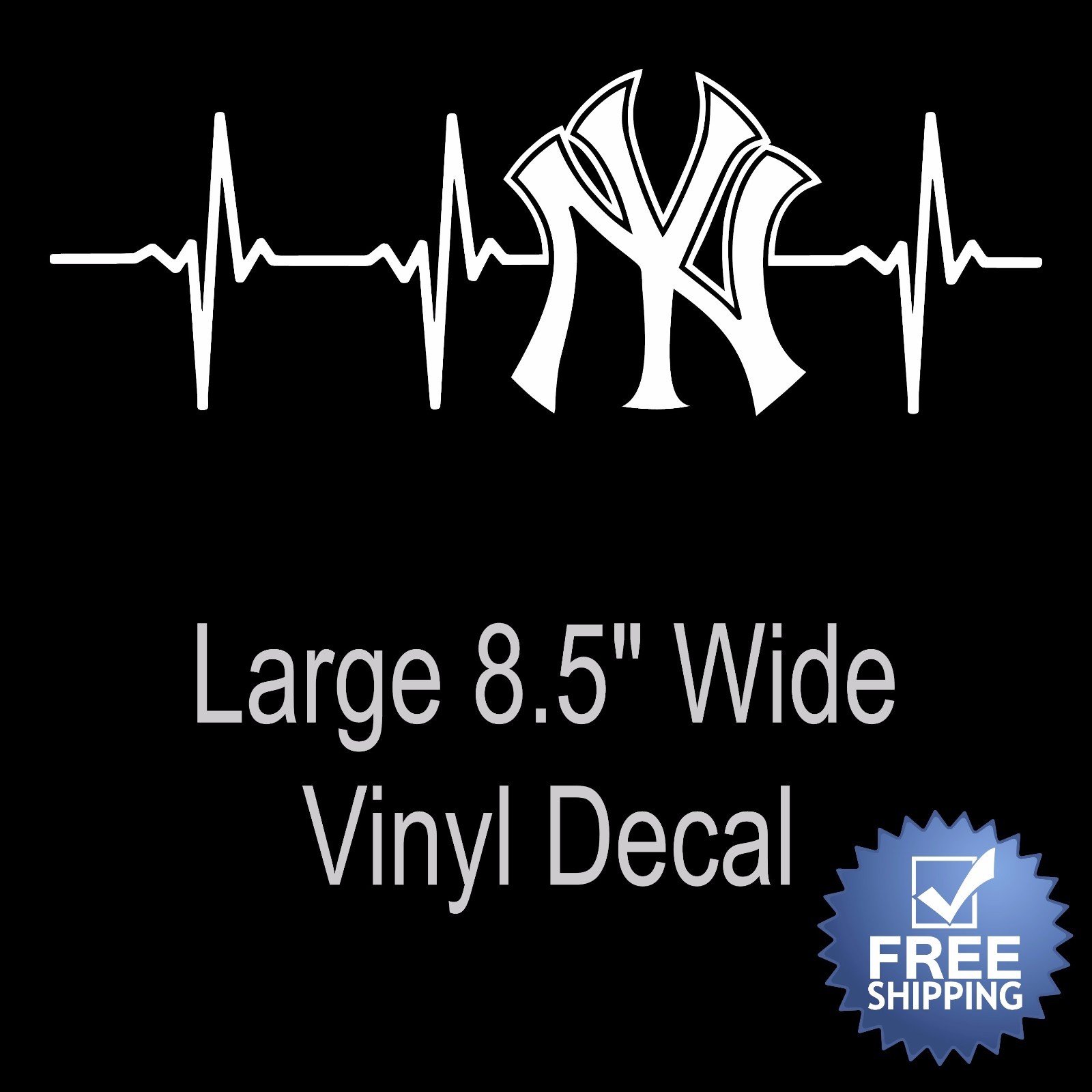 New York Yankees Heartbeat Vinyl Decal/Sticker Large 8.5 x 3 Inch - Free S/H!